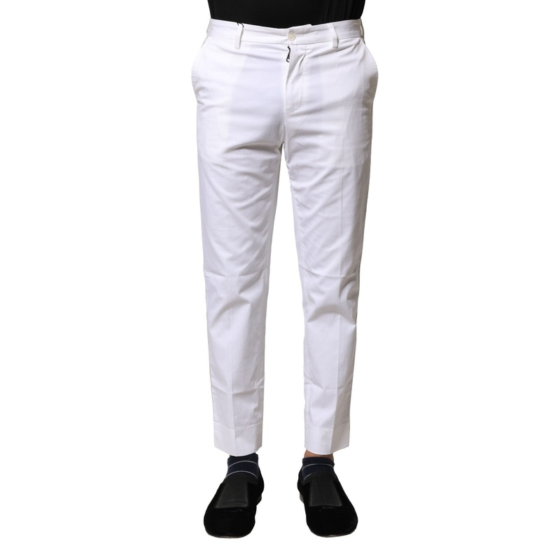 Dolce & Gabbana White Cotton Straight Logo Men Pants