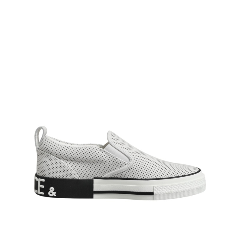 Dolce & Gabbana White Dotted Leather Slip On Men Sneakers Shoes