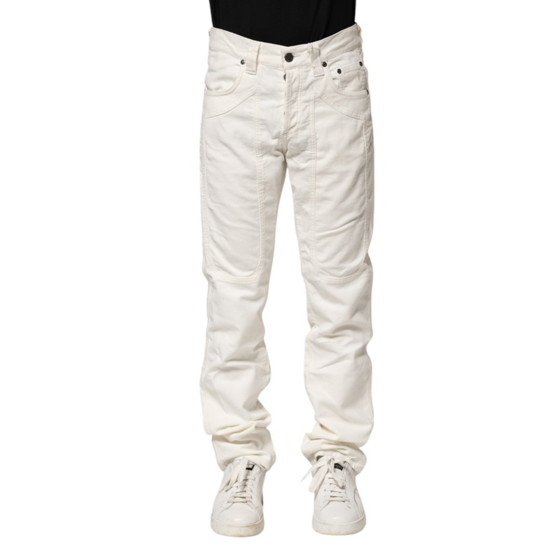 Jeckerson White Cotton Stretch Straight Fit Men Denim Jeans