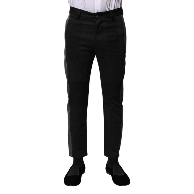 Dolce & Gabbana Black Gray Fantasy Cotton Formal Slim Pants