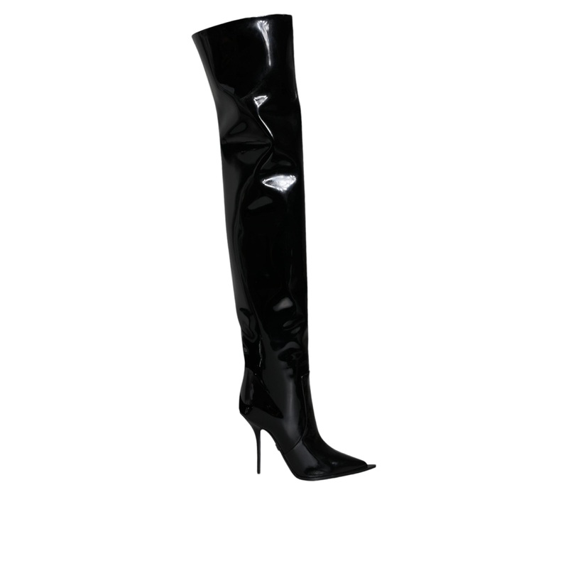Dolce & Gabbana Black Patent Leather Knee High Boots Shoes