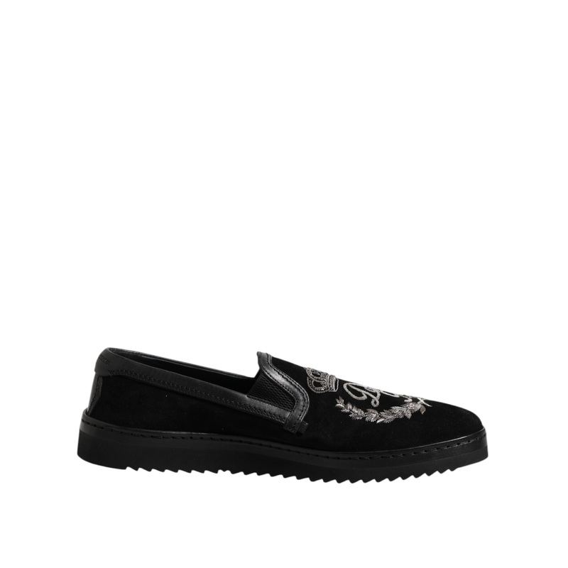 Dolce & Gabbana Black Embroidered Crown Loafers Shoes