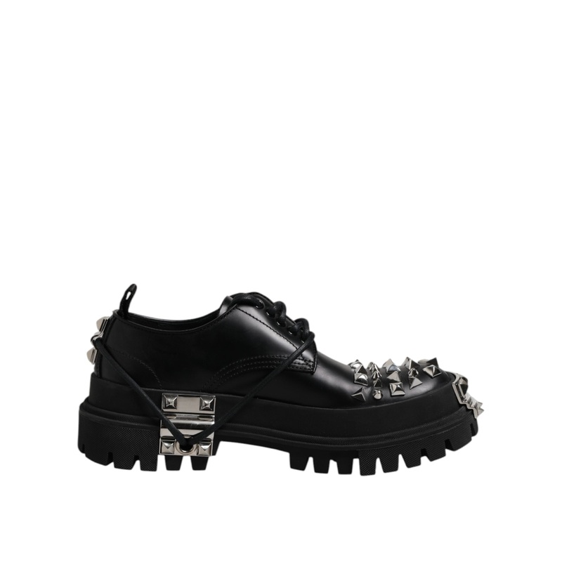 Dolce & Gabbana Black Leather Embellished Trekking Derby Shoes