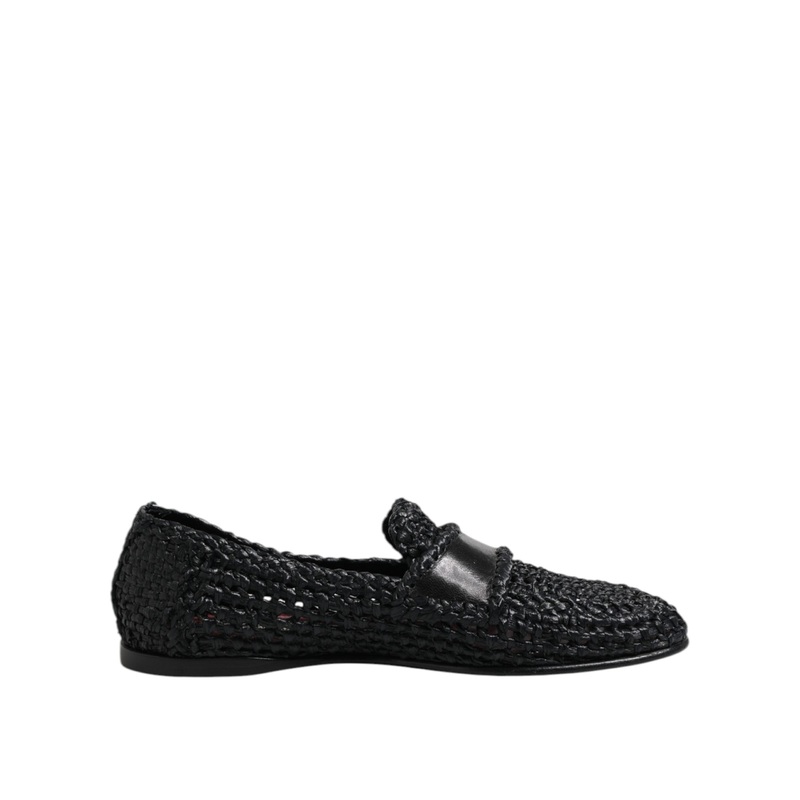 Dolce & Gabbana Black Woven Leather Slip On Loafers Men Shoes
