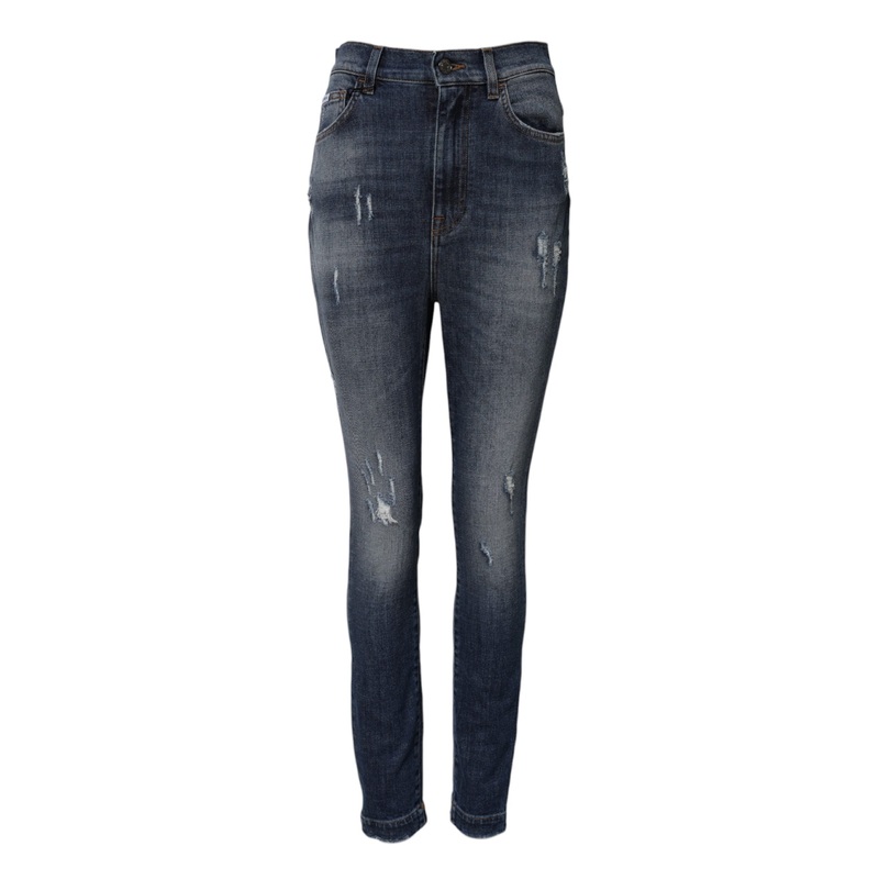 Dolce & Gabbana Blue Washed Cotton High Waisted Denim Jeans