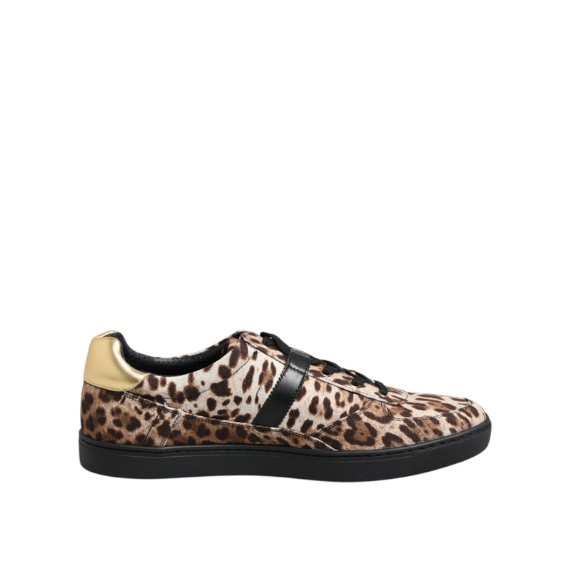 Dolce & Gabbana Brown Leopard Logo Print Cotton Sneakers Shoes
