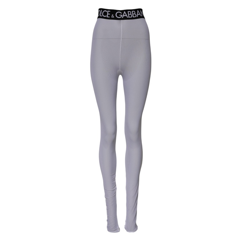 Dolce & Gabbana Gray Nylon DG Logo Mid Waisted Leggings Pants