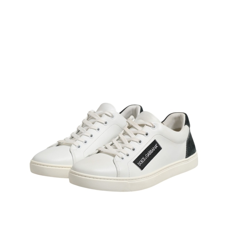 Dolce & Gabbana White Black Leather Lace Up Men Sneakers Shoes
