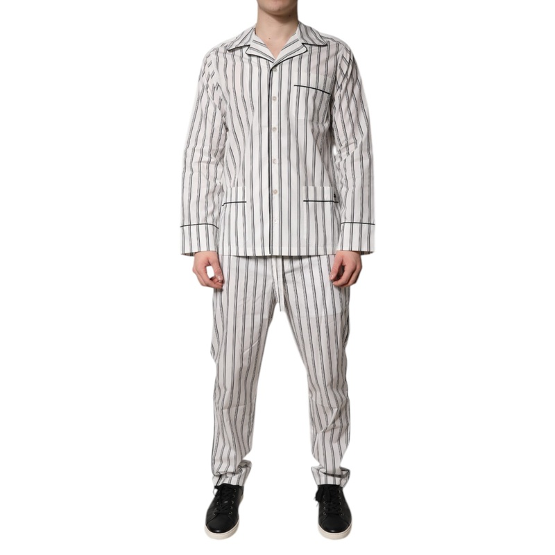 Dolce & Gabbana White Black Stripes Cotton Men Pajama Set Sleepwear