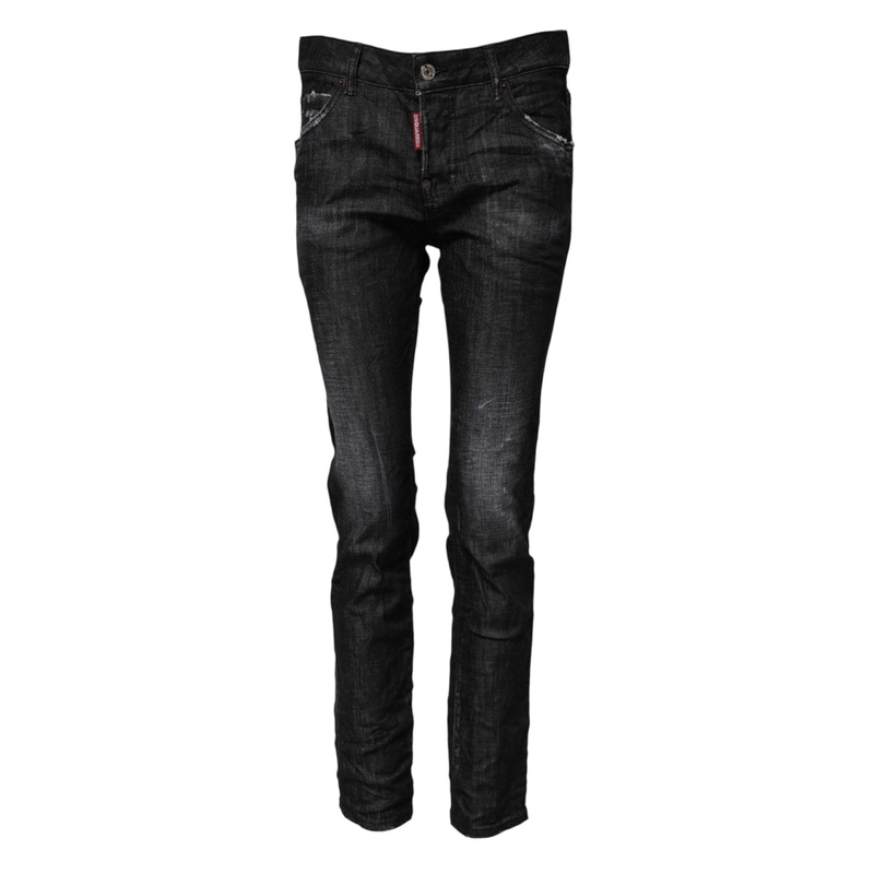 Dsquared Black Washed Cotton Mid Waist Skinny Jeans