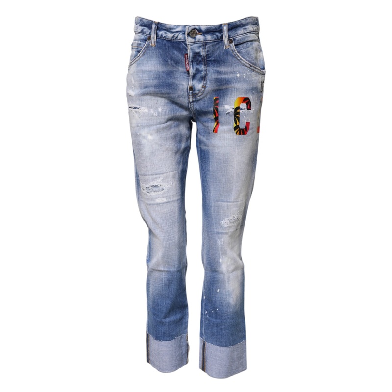 Dsquared Blue Washed Cotton Mid Waist Skinny Denim Jeans