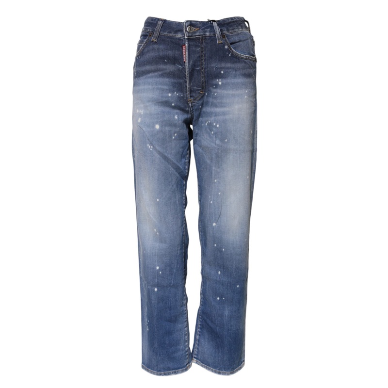 Dsquared Blue Washed Cotton Mid Waist Straight Jeans