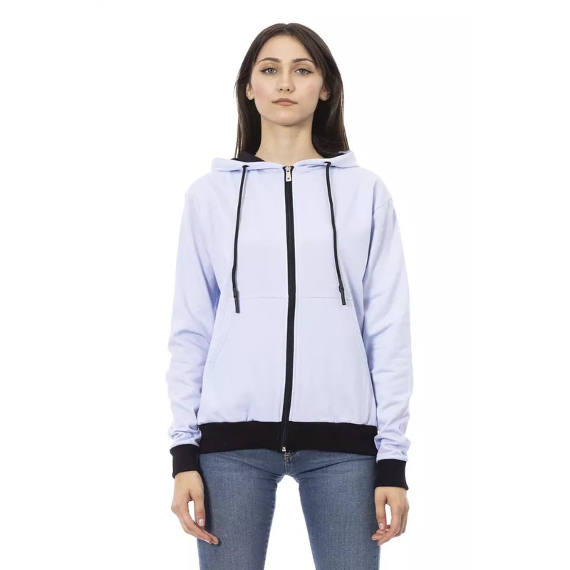 Baldinini Trend Purple Cotton Women Sweater with Adjustable Hood