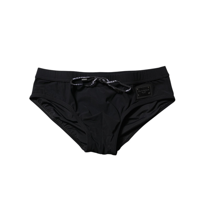 Dolce & Gabbana Black Logo Plaque Men Beachwear Brief Swimwear