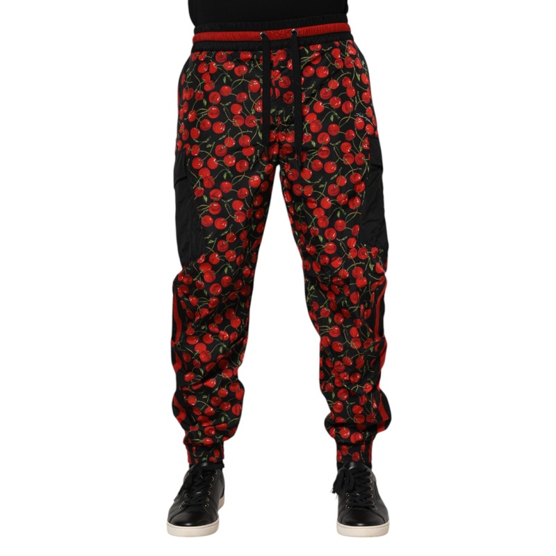 Dolce & Gabbana Black Red Cherry Print Men Sweatpants Pants