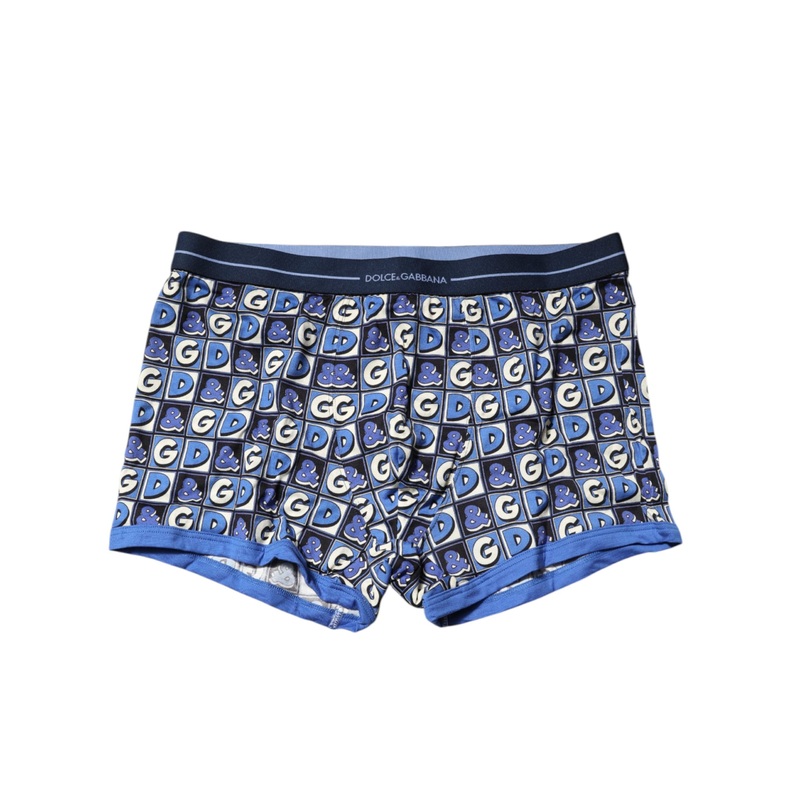 Dolce & Gabbana Blue Cotton Logo Print Regular Boxer Underwear