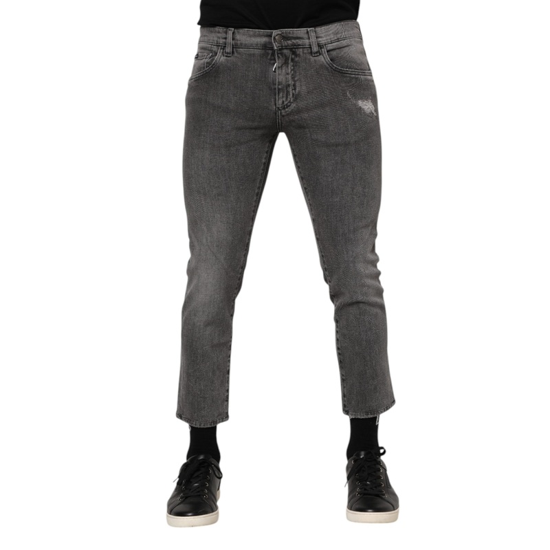 Dolce & Gabbana Gray Cotton Logo Plaque Men Denim Jeans