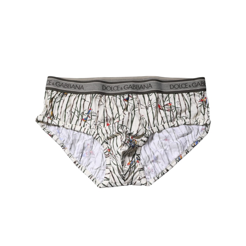 Dolce & Gabbana Ivory Bird Print Cotton Regular Brief Underwear