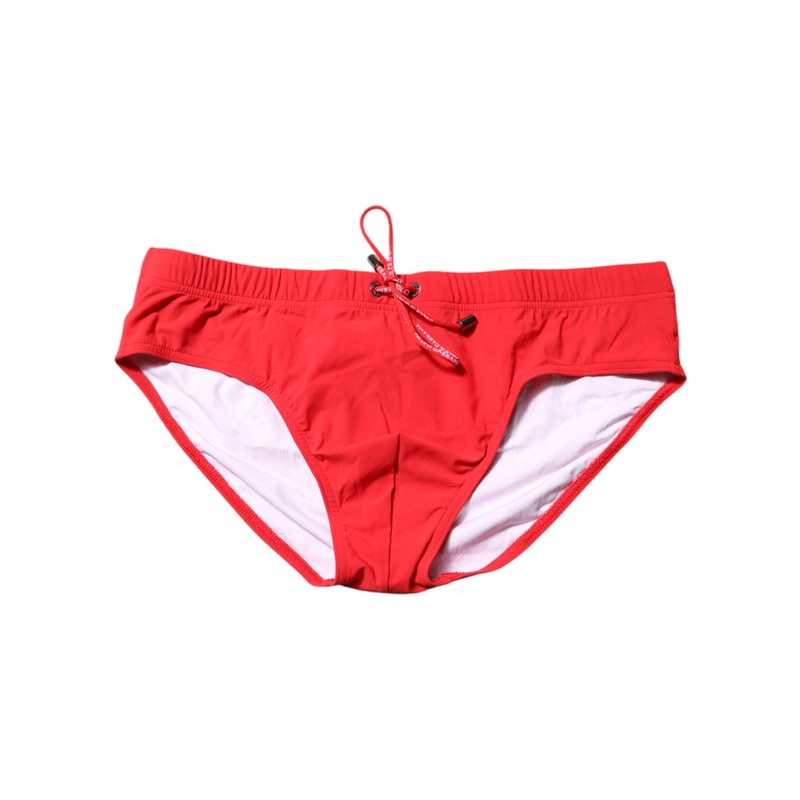 Dolce & Gabbana Red Logo Waist Men Beachwear Brief Swimwear