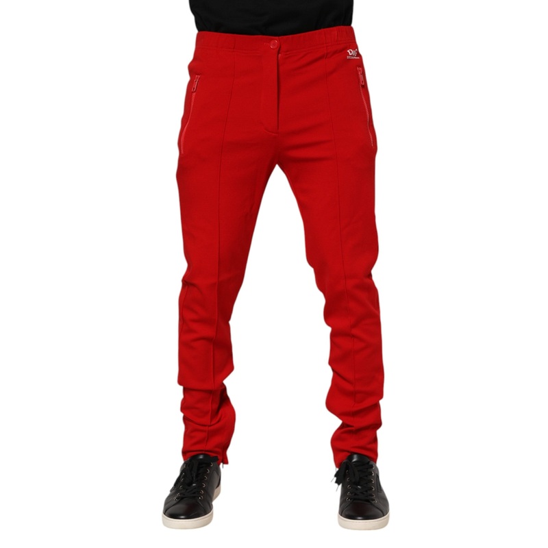 Dolce & Gabbana Red Viscose Logo Jogger Men Sweatpants Pants