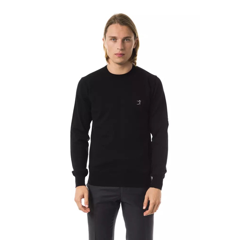 Uominitaliani Black Merino Wool Men Sweater