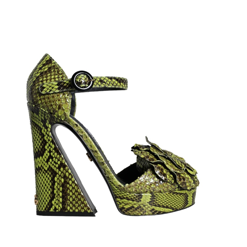 Dolce & Gabbana Green Exotic Leather Ankle Strap Heels Sandals Shoes