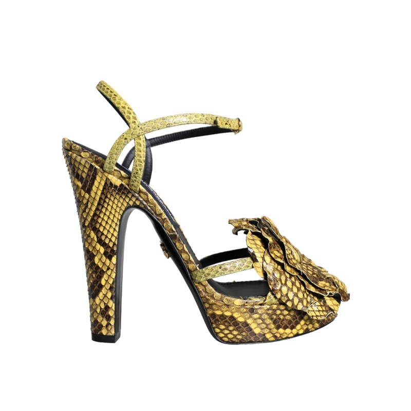 Dolce & Gabbana Yellow Exotic Leather Ankle Strap Heels Sandals Shoes