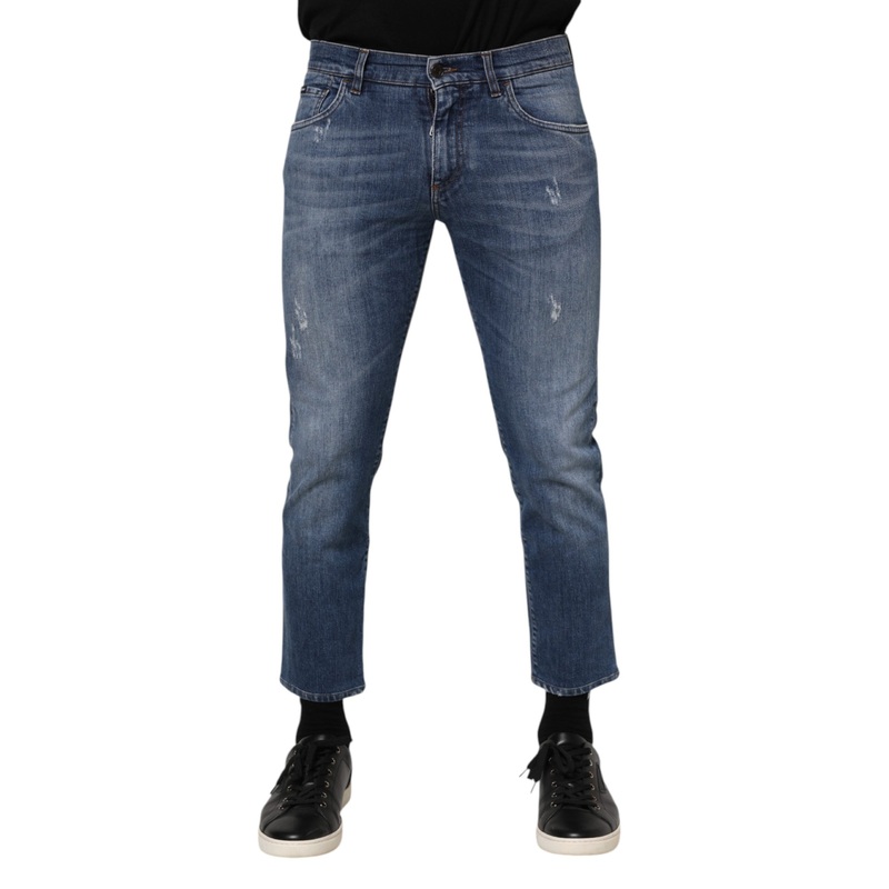 Dolce & Gabbana Blue Cotton Logo Plaque Denim Jeans