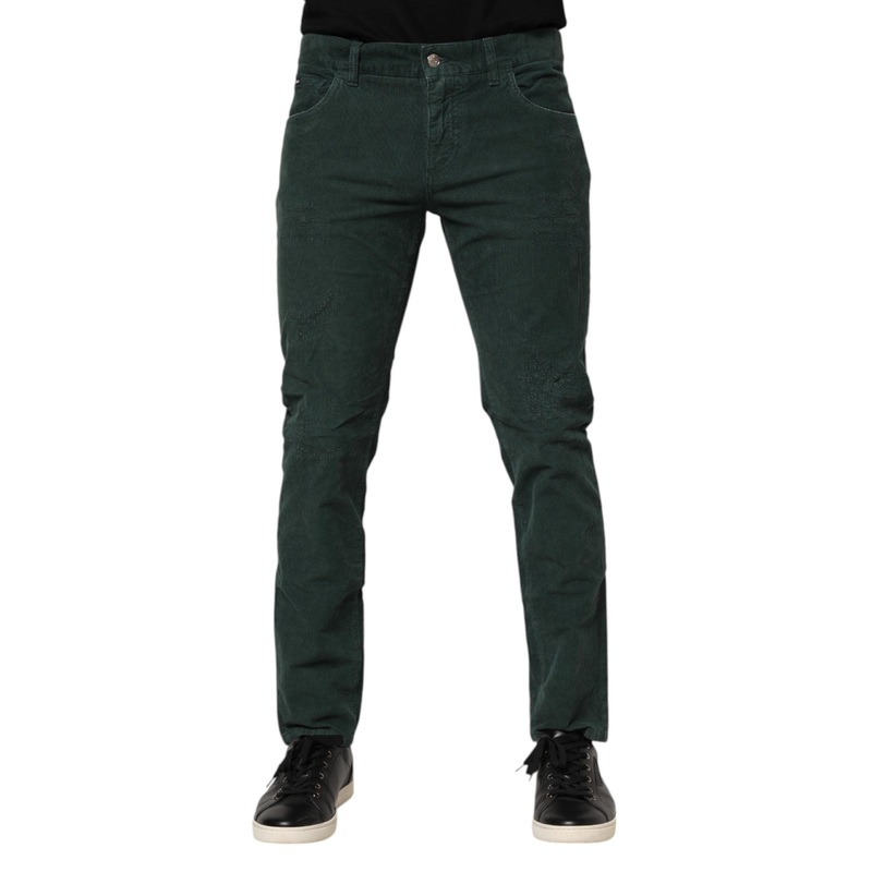Dolce & Gabbana Green Cotton Corduroy Skinny Pants