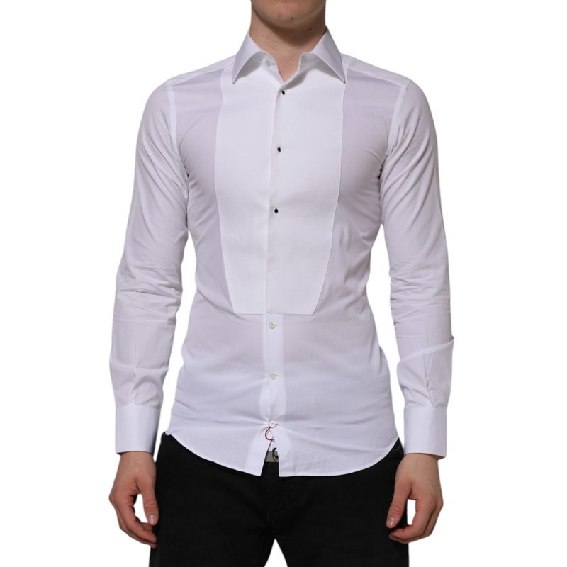 Dolce & Gabbana White Cotton GOLD Bib Poplin Formal Shirt