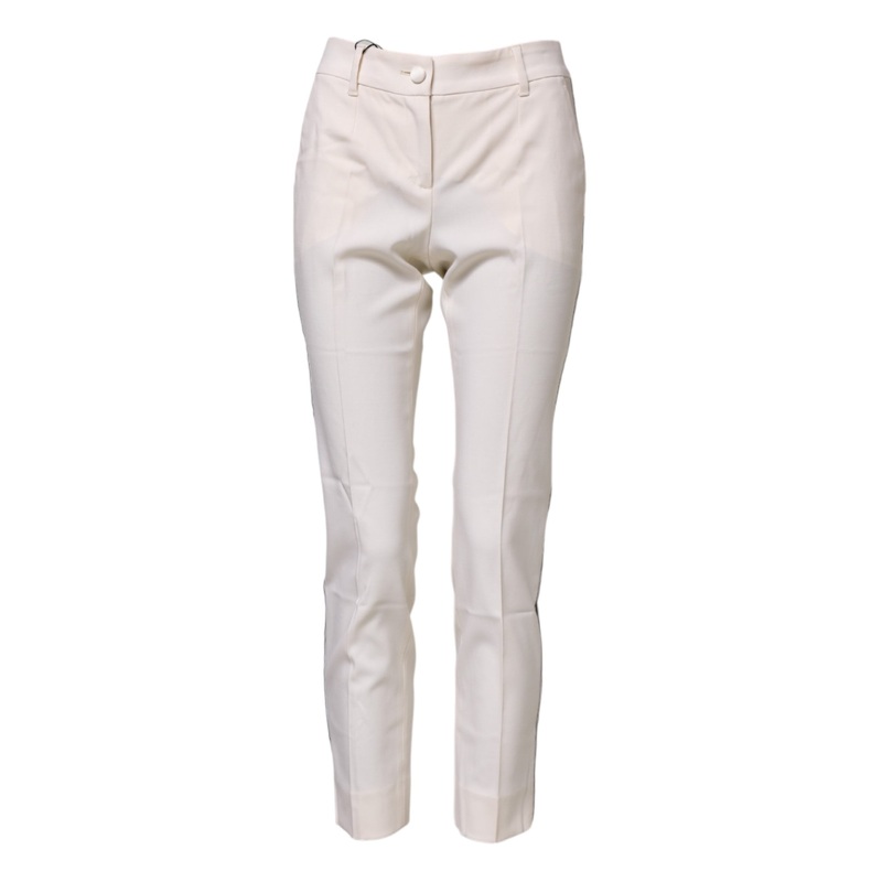 Dolce & Gabbana White Wool Tapered High Waist Pants
