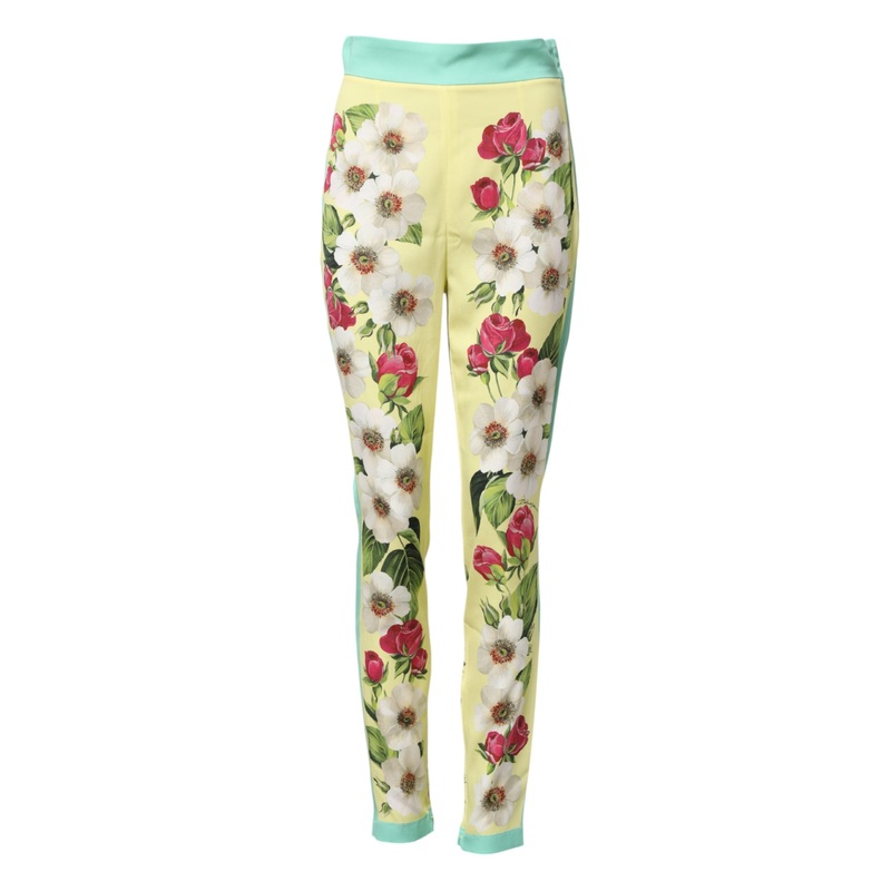 Dolce & Gabbana Yellow Silk Floral Leggings Pants