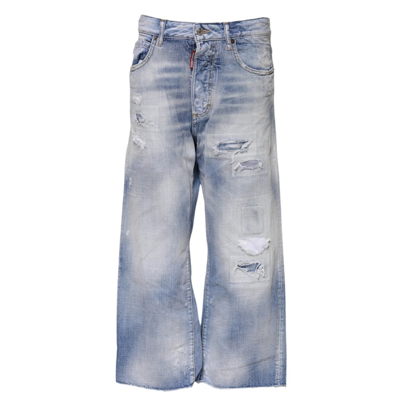 Dsquared Blue Washed High Waist Wide Leg Jeans