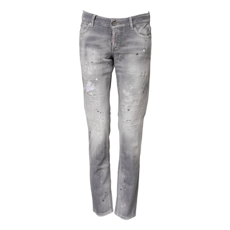 Dsquared Gray Washed Mid Waist Tapered Denim Jeans