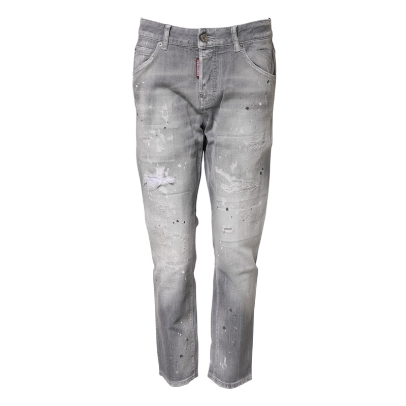 Dsquared Gray Washed Mid Waist Tapered Jeans