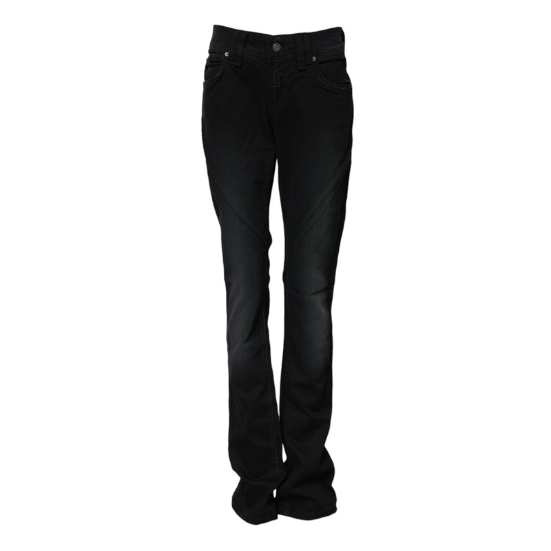 John Galliano Black Cotton Mid Waist Tapered Denim Jeans
