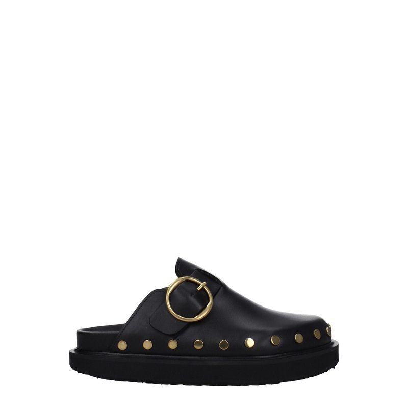 Isabel Marant Black Leather Slippers Sandals