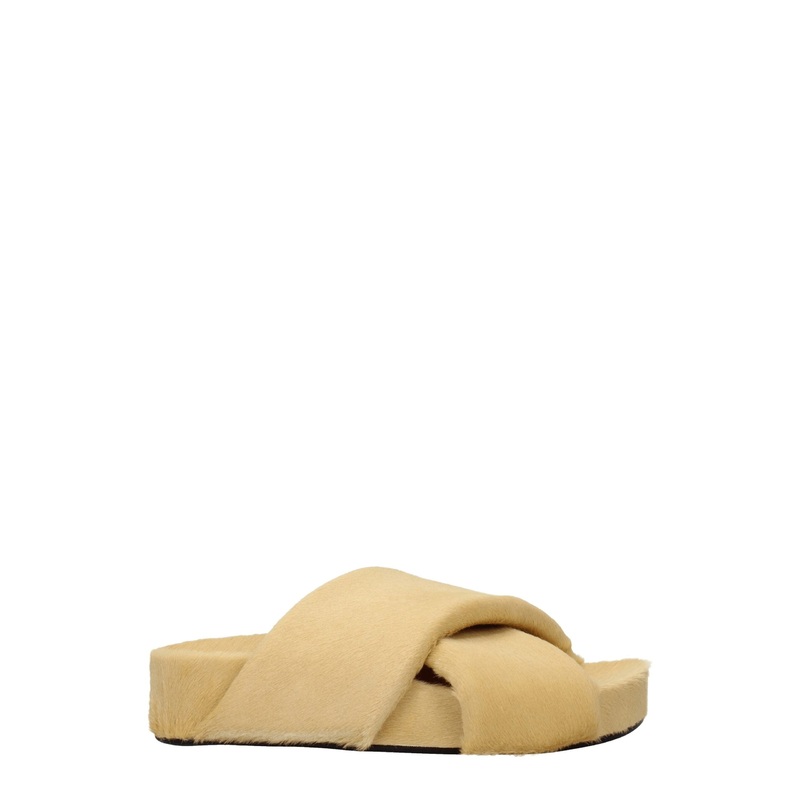Jil Sander Beige Horsehair Slippers Sandals