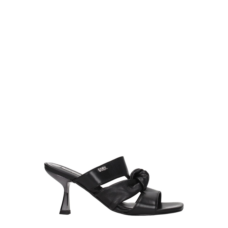 Karl Lagerfeld Black Leather Stiletto Heels Sandals
