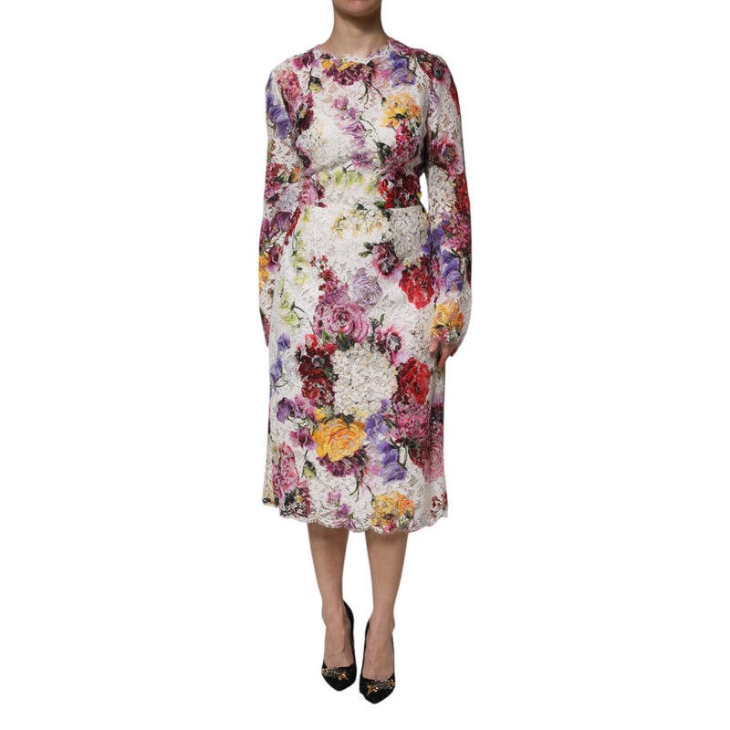 Dolce & Gabbana Multicolor Floral Long Sleeve A-line Dress