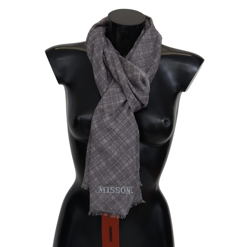 Missoni Gray Plaid Wool Unisex Neck Wrap Scarf
