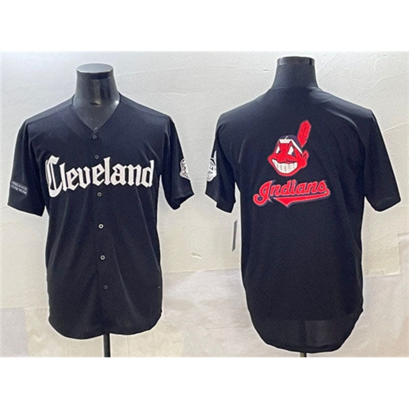 Cleveland Guardians Team Big Logo Black Gothic Vapor Premier Limited Stitched Baseball Jersey