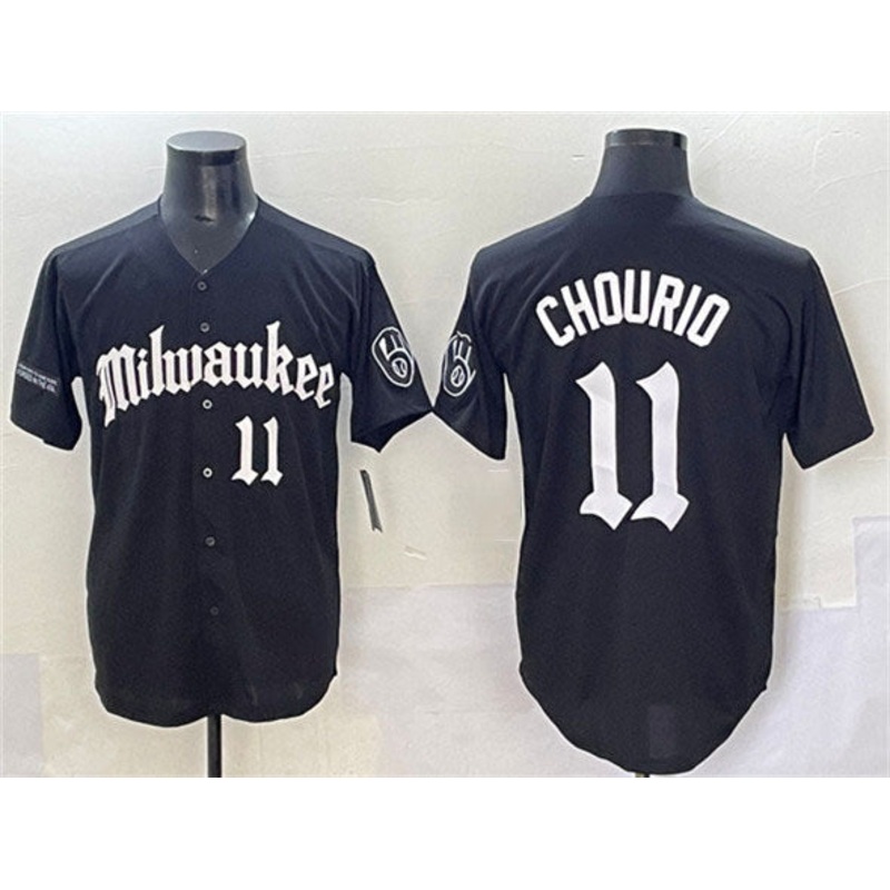 Milwaukee Brewers #11 Jackson Chourio Black ‘Gothic 414 Shadows Edition’ Vapor Premier Limited Stitched Baseball Jersey