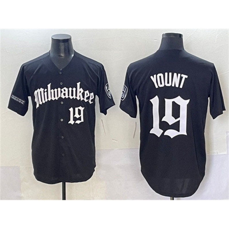 Milwaukee Brewers #19 Robin Yount Black ‘Gothic 414 Shadows Edition’ Vapor Premier Limited Stitched Baseball Jersey
