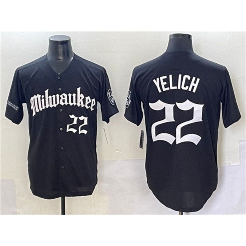 Milwaukee Brewers #22 Christian Yelich Black ‘Gothic 414 Shadows Edition’ Vapor Premier Limited Stitched Baseball Jersey