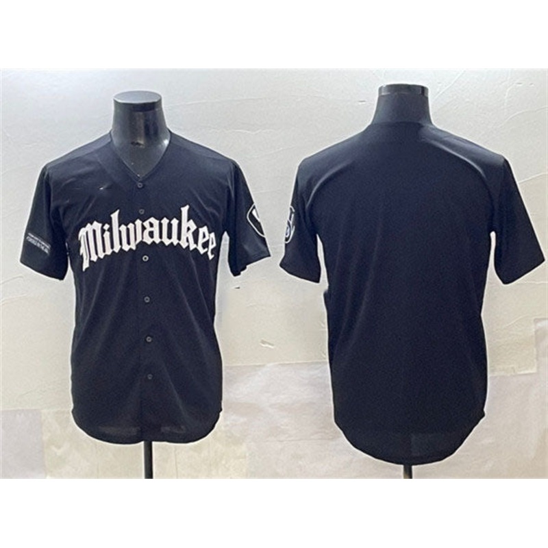 Milwaukee Brewers Blank Black ‘Gothic 414 Shadows Edition’ Vapor Premier Limited Stitched Baseball Jersey