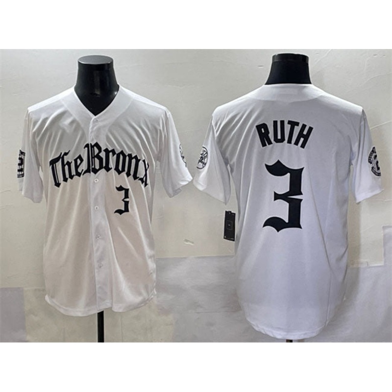 New York Yankees #3 Babe Ruth White ‘Gothic Legacy Edition’ Vapor Premier Limited Stitched Baseball Jersey