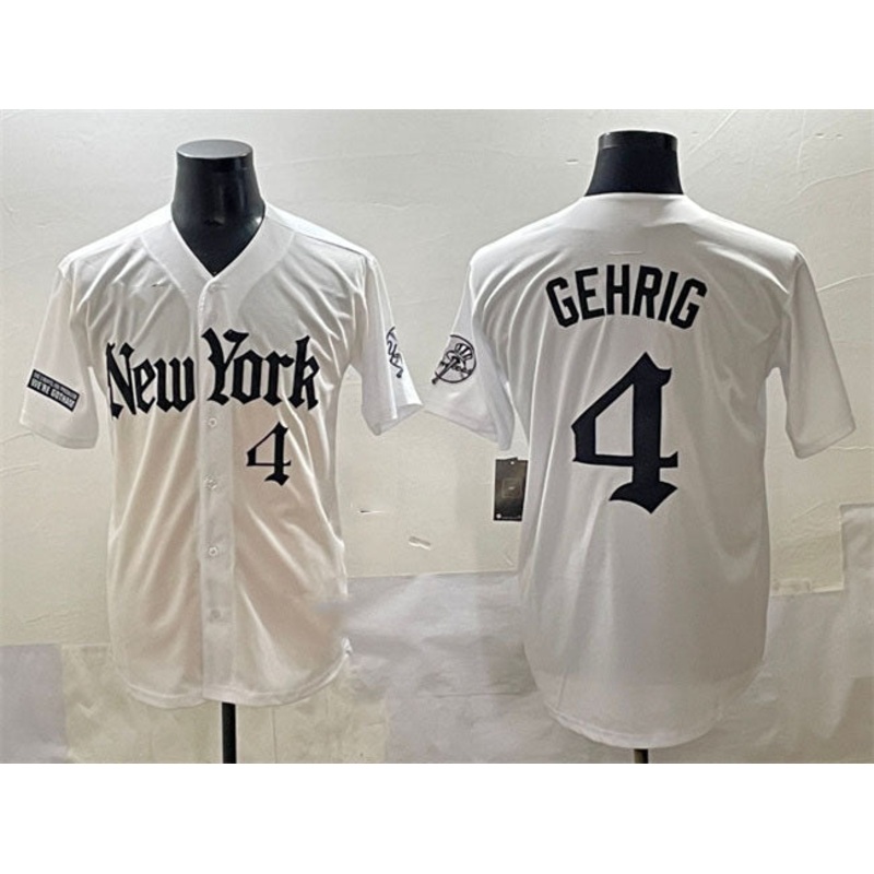 New York Yankees #4 Lou Gehrig White ‘Gothic Legacy Edition’ Vapor Premier Limited Stitched Baseball Jersey