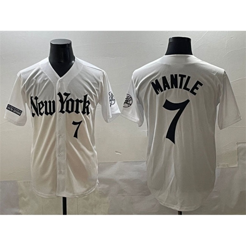 New York Yankees #7 Mickey Mantle White ‘Gothic Legacy Edition’ Vapor Premier Limited Stitched Baseball Jersey