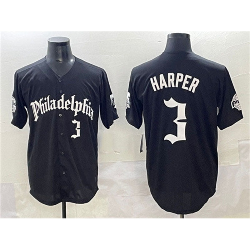 Philadelphia Phillies #3 Bryce Harper Black Gothic Vapor Limited Stitched Baseball Jersey